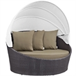 Modway Convene Canopy Aluminum and Rattan Patio Daybed in Espresso/Mocha