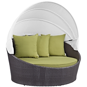 modway convene canopy aluminum and rattan patio daybed in espresso/peridot