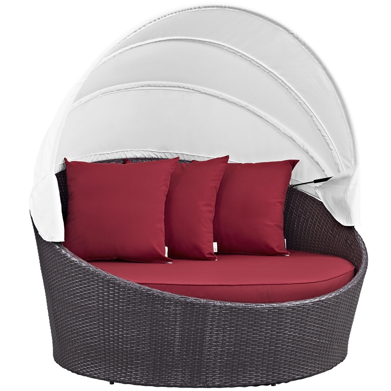 Modway Convene Canopy Aluminum and Rattan Patio Daybed in Espresso/Red