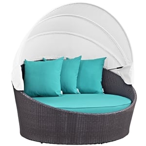 Modway Convene Canopy Aluminum and Rattan Patio Daybed in Espresso/Turquoise