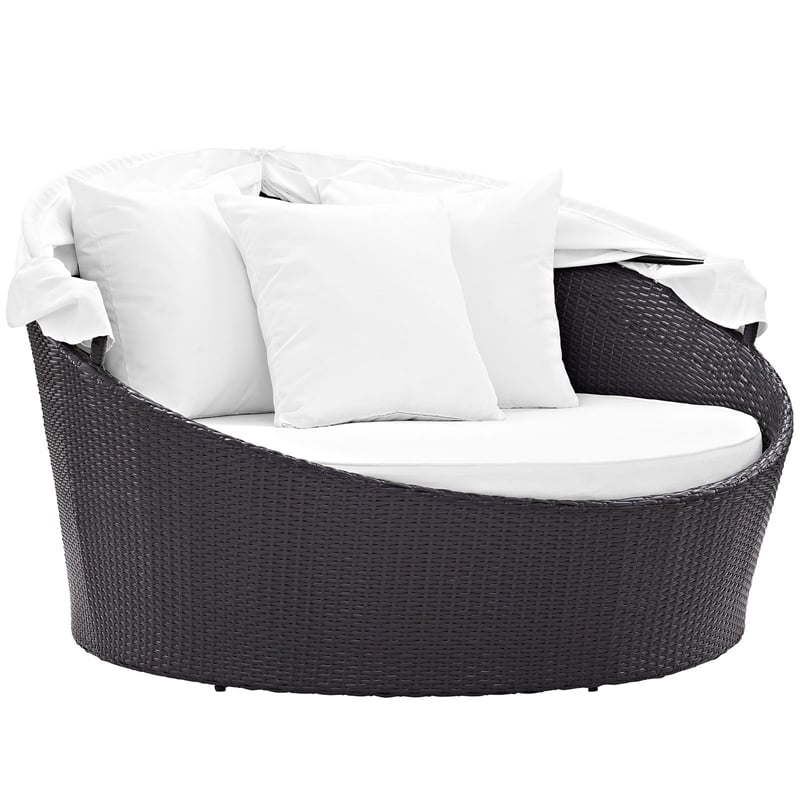 Modway Convene Canopy Aluminum and Rattan Patio Daybed in Espresso/White