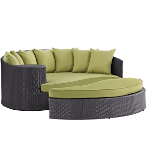 modway convene aluminum and rattan patio daybed in espresso/peridot