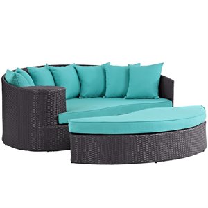 modway convene aluminum and rattan patio daybed in espresso/turquoise