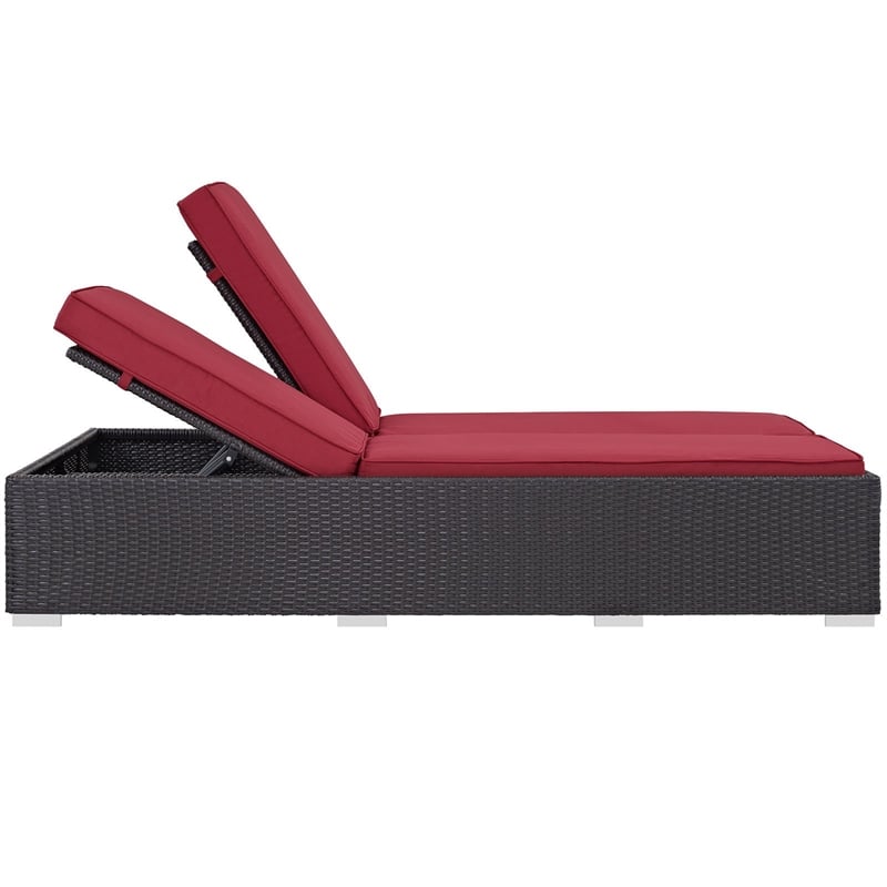 Modway Convene Double Aluminum and Rattan Patio Chaise in Espresso/Red