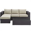 Modway Convene 3-Piece Aluminum and Rattan Patio Sofa Set in Espresso/Beige