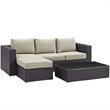 Modway Convene 3-Piece Aluminum and Rattan Patio Sofa Set in Espresso/Beige