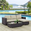 Modway Convene 3-Piece Aluminum and Rattan Patio Sofa Set in Espresso/Beige