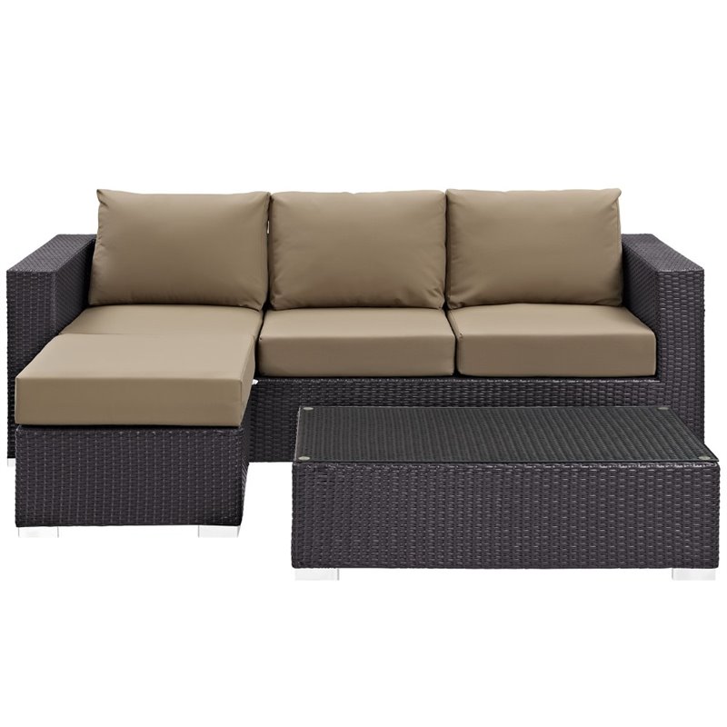 Modway Convene 3-Piece Aluminum and Rattan Patio Sofa Set in Espresso/Mocha