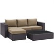 Modway Convene 3-Piece Aluminum and Rattan Patio Sofa Set in Espresso/Mocha