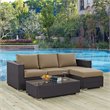 Modway Convene 3-Piece Aluminum and Rattan Patio Sofa Set in Espresso/Mocha