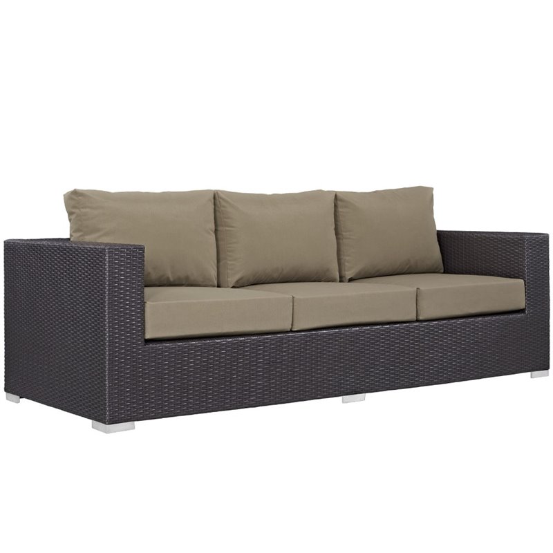 Modway Convene 3-Piece Aluminum and Rattan Patio Sofa Set in Espresso/Mocha