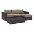 Modway Convene 3-Piece Aluminum and Rattan Patio Sofa Set in Espresso/Mocha