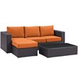 Modway Convene 3-Piece Aluminum and Rattan Patio Sofa Set in Espresso/Orange