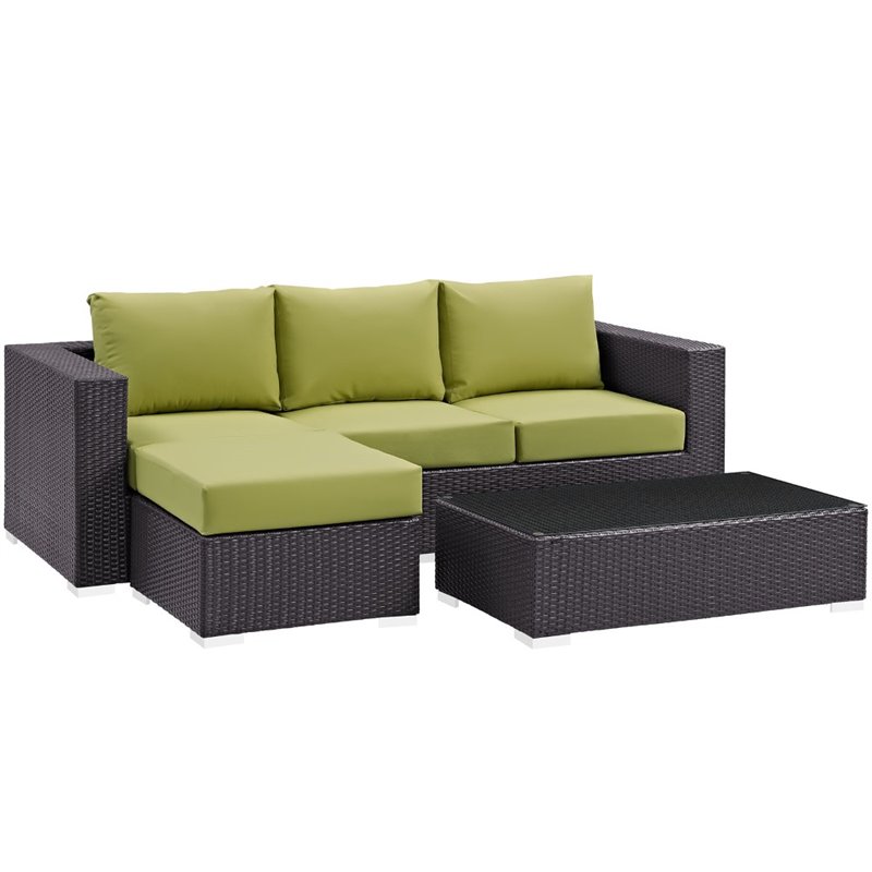 Modway Convene 3-Piece Aluminum and Rattan Patio Sofa Set in Espresso/Peridot