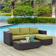 Modway Convene 3-Piece Aluminum and Rattan Patio Sofa Set in Espresso/Peridot