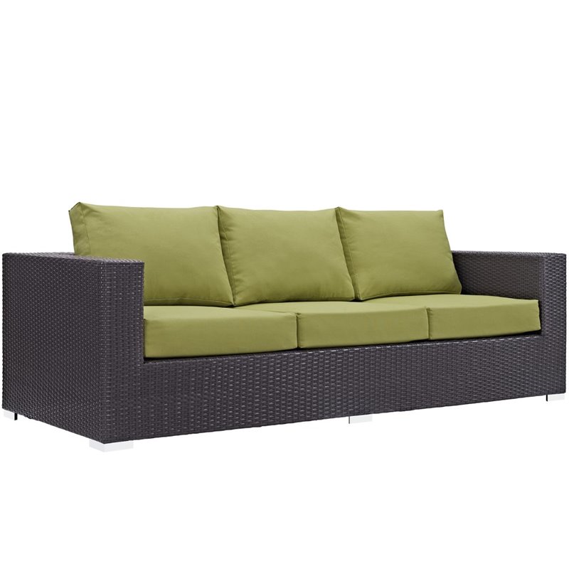 Modway Convene 3-Piece Aluminum and Rattan Patio Sofa Set in Espresso/Peridot