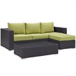 Modway Convene 3-Piece Aluminum and Rattan Patio Sofa Set in Espresso/Peridot