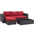 Modway Convene 3-Piece Aluminum and Rattan Patio Sofa Set in Espresso/Red