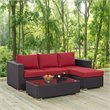 Modway Convene 3-Piece Aluminum and Rattan Patio Sofa Set in Espresso/Red