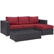 Modway Convene 3-Piece Aluminum and Rattan Patio Sofa Set in Espresso/Red