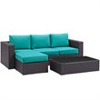 Modway Convene 3-Piece Aluminum and Rattan Patio Sofa Set in Espresso/Turquoise