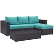 Modway Convene 3-Piece Aluminum and Rattan Patio Sofa Set in Espresso/Turquoise