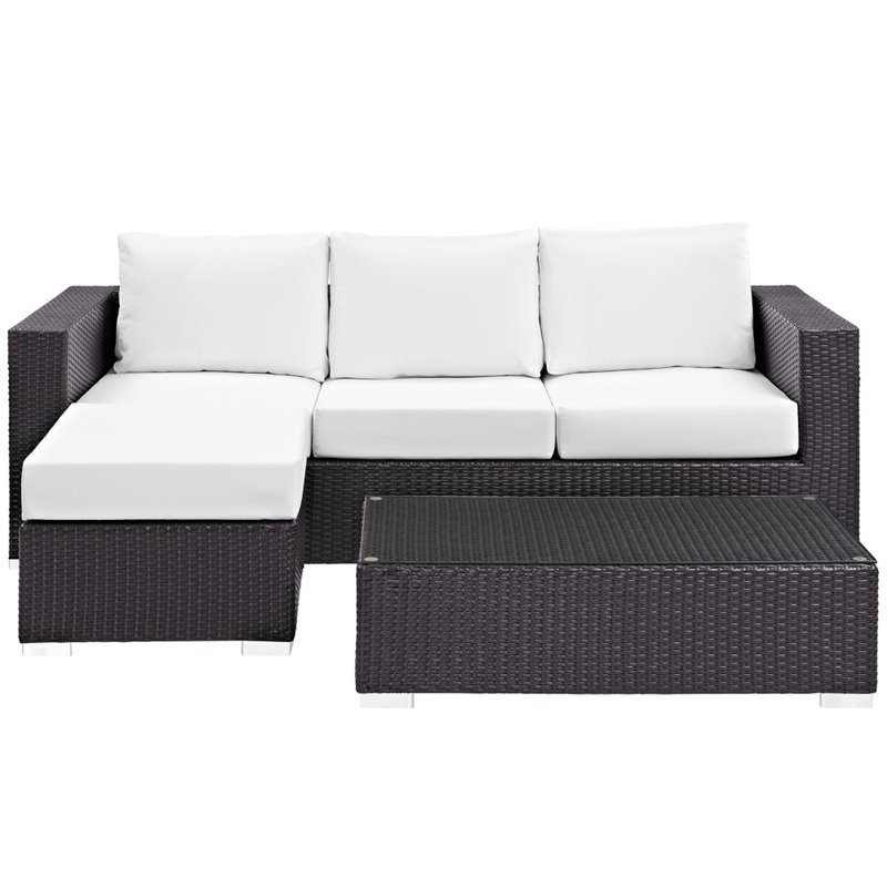 Modway Convene 3-Piece Aluminum and Rattan Patio Sofa Set in Espresso/White