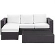 Modway Convene 3-Piece Aluminum and Rattan Patio Sofa Set in Espresso/White
