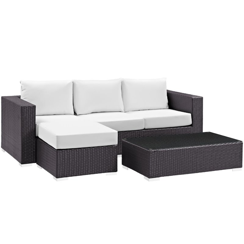 Modway Convene 3-Piece Aluminum and Rattan Patio Sofa Set in Espresso/White