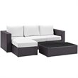 Modway Convene 3-Piece Aluminum and Rattan Patio Sofa Set in Espresso/White