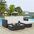 Modway Convene 3-Piece Aluminum and Rattan Patio Sofa Set in Espresso/White