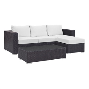 Modway Convene 3-Piece Aluminum and Rattan Patio Sofa Set in Espresso/White