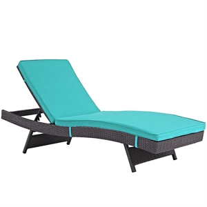modway convene aluminum and rattan patio chaise in espresso/turquoise