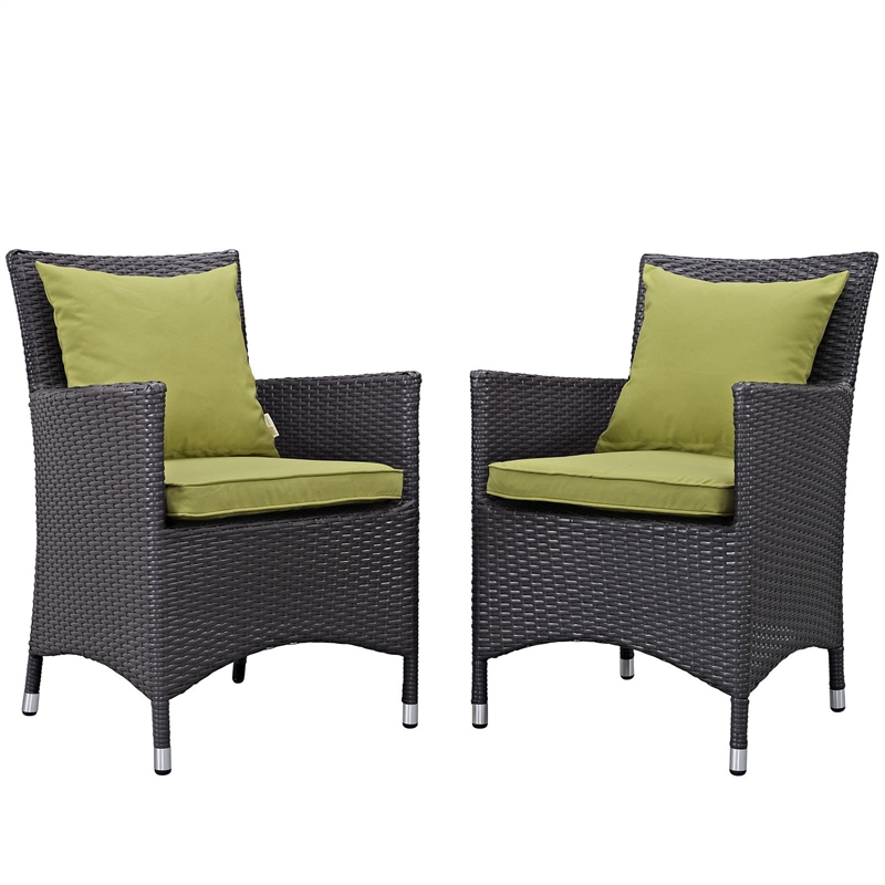 Modway Convene 2-Piece Aluminum Rattan Patio Dining Chairs in Espresso/Peridot