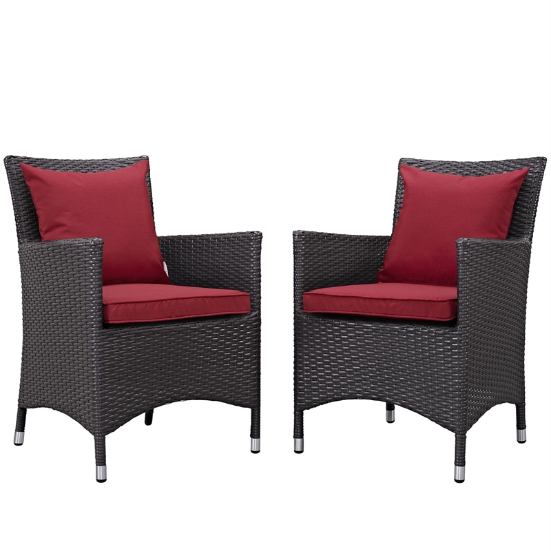 Modway Convene 2-Piece Aluminum and Rattan Patio Dining Chairs in Espresso/Red