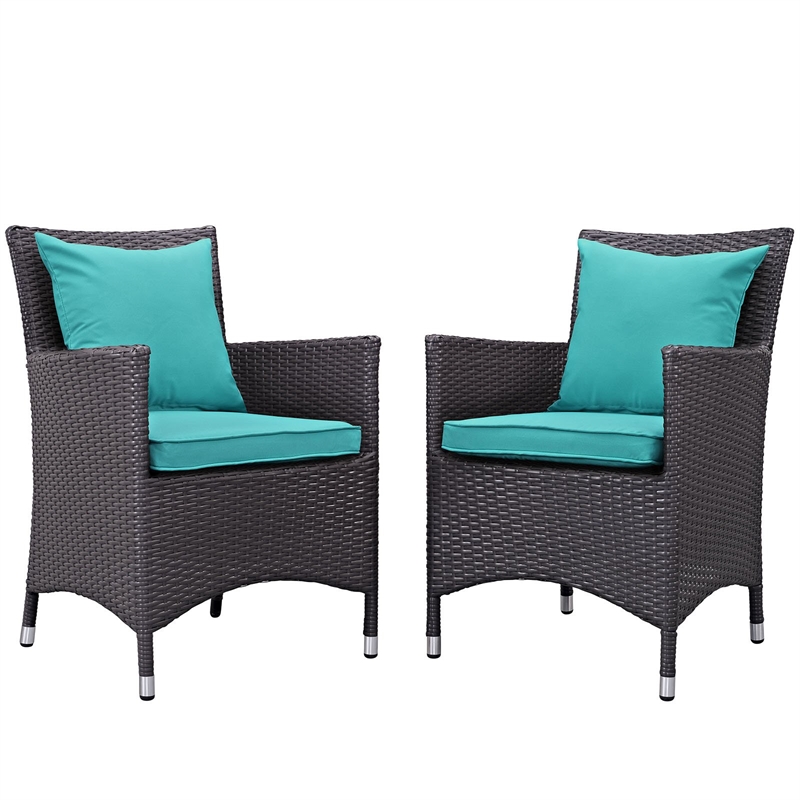 Modway Convene 2-Piece Aluminum Rattan Patio Dining Chairs in Espresso/Turquoise