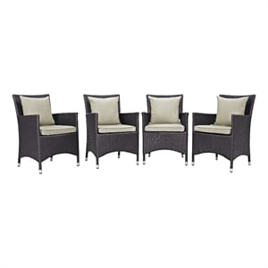 Modway Convene 4-Piece Aluminum and Rattan Patio Dining Chairs in Espresso/Beige