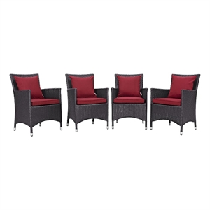 Modway Convene 4-Piece Aluminum and Rattan Patio Dining Chairs in Espresso/Red