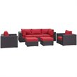 Modway Convene 7-Piece Aluminum and Rattan Patio Sectional Set in Espresso/Red