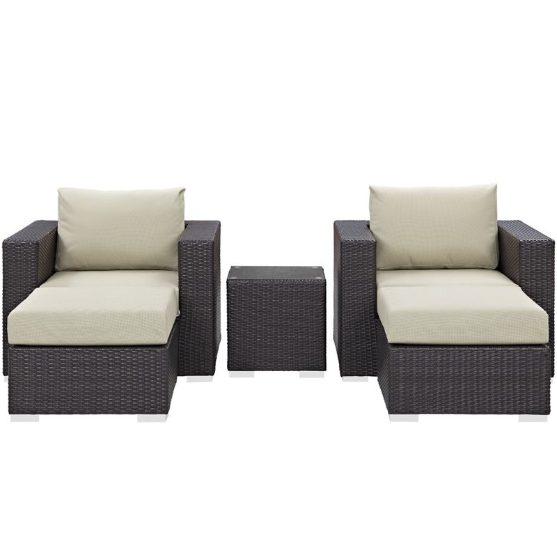 Modway Convene 5-Piece Aluminum and Rattan Patio Sectional Set in Espresso/Beige