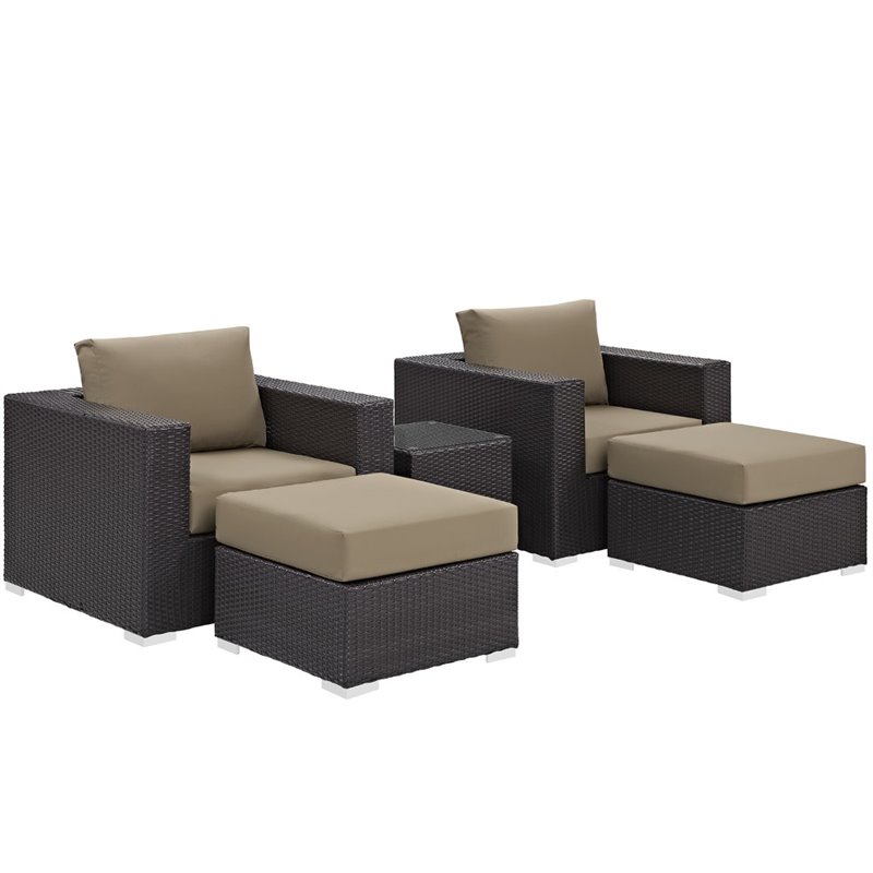 Modway Convene 5-Piece Aluminum and Rattan Patio Sectional Set in Espresso/Mocha