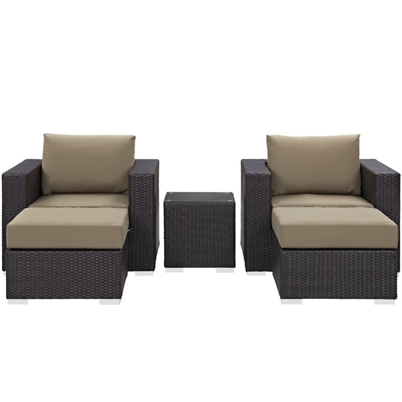 Modway Convene 5-Piece Aluminum and Rattan Patio Sectional Set in Espresso/Mocha