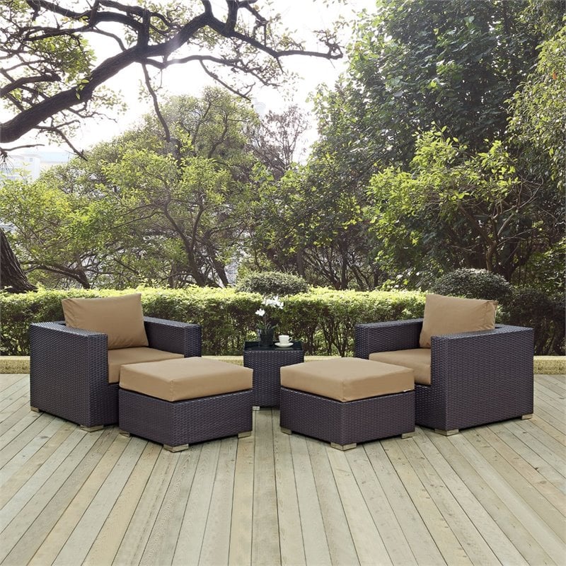 Modway Convene 5-Piece Aluminum and Rattan Patio Sectional Set in Espresso/Mocha