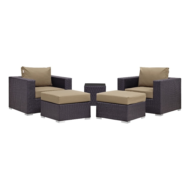 Modway Convene 5-Piece Aluminum and Rattan Patio Sectional Set in Espresso/Mocha