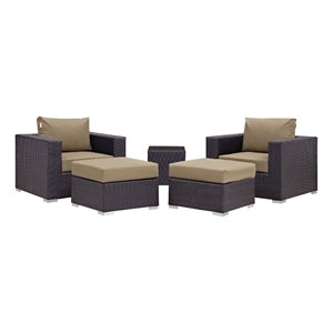 Modway Convene 5-Piece Aluminum and Rattan Patio Sectional Set in Espresso/Mocha