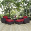 Modway Convene 5-Piece Aluminum and Rattan Patio Sectional Set in Espresso/Red