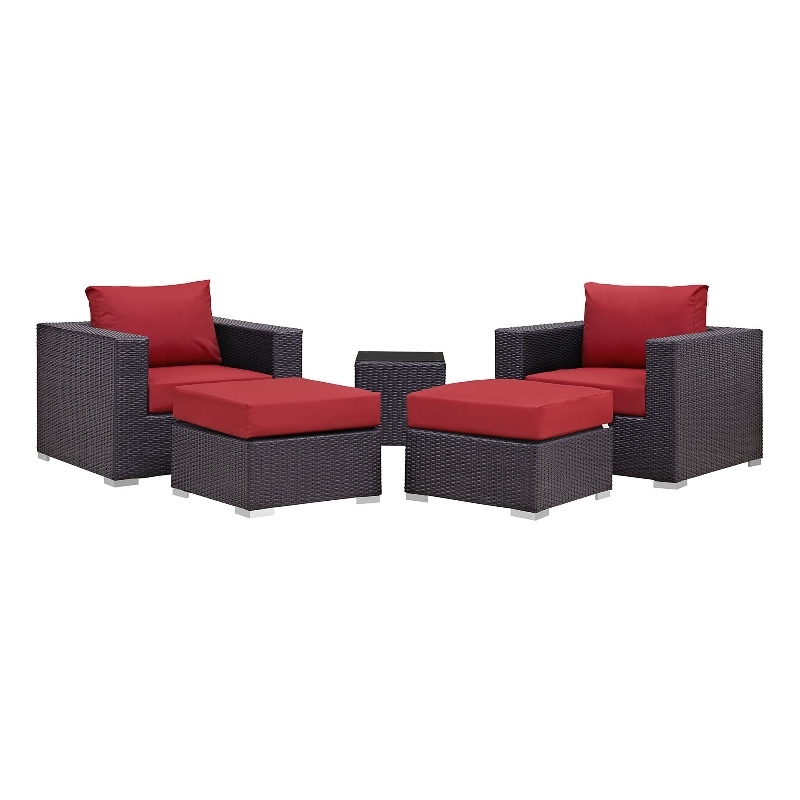Modway Convene 5-Piece Aluminum and Rattan Patio Sectional Set in Espresso/Red