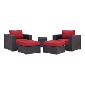 Modway Convene 5-Piece Aluminum and Rattan Patio Sectional Set in Espresso/Red