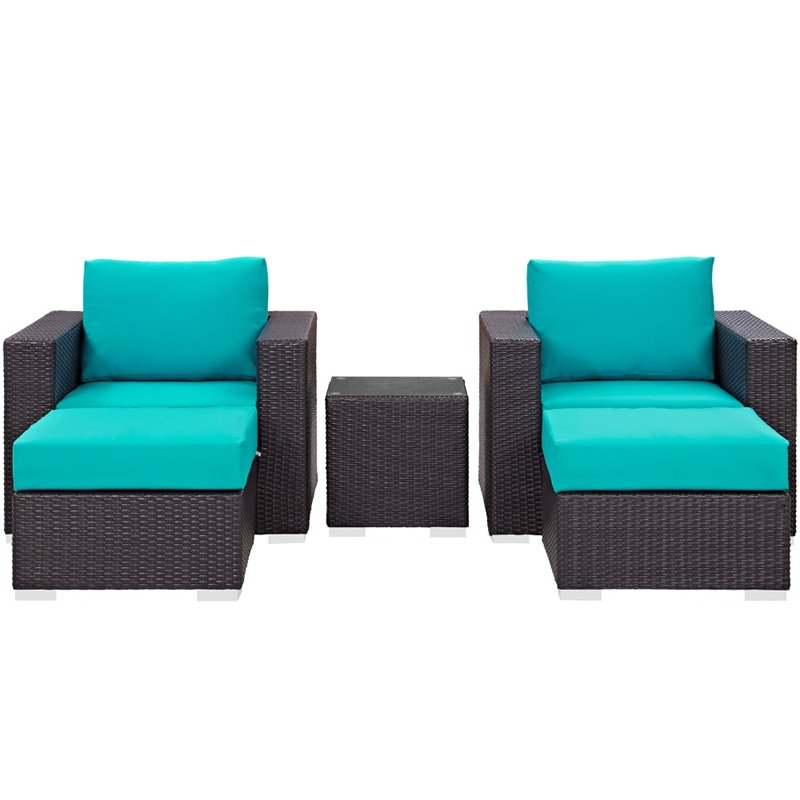 Modway Convene 5-Piece Aluminum Rattan Patio Sectional Set in Espresso/Turquoise