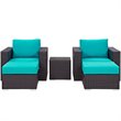 Modway Convene 5-Piece Aluminum Rattan Patio Sectional Set in Espresso/Turquoise